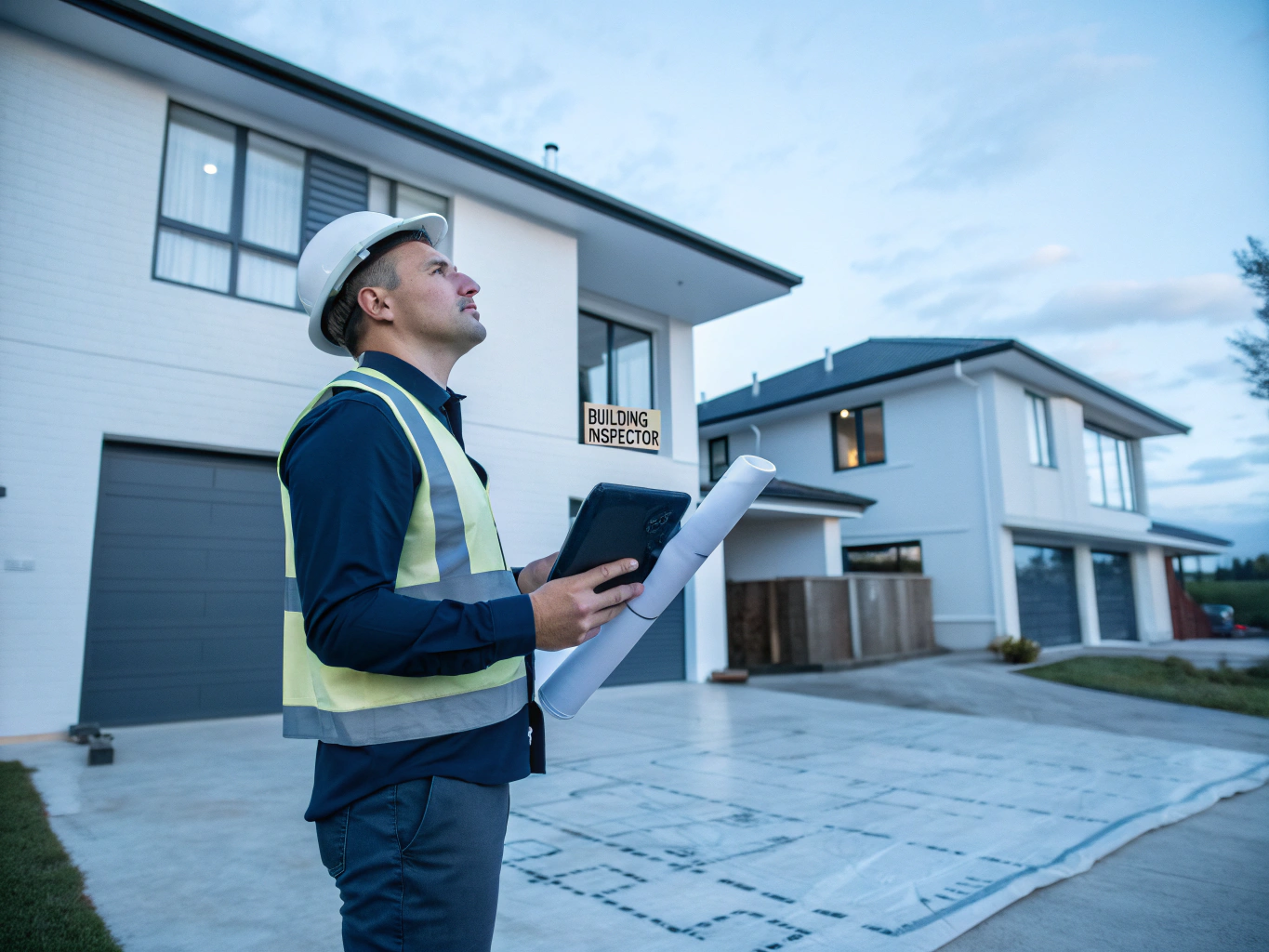 Inspector examining a home exterior